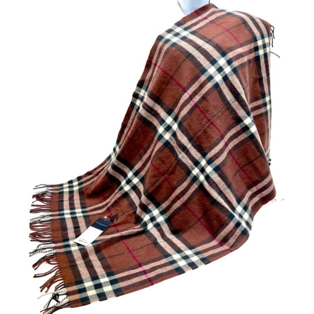 Tag On-Burberrys Scarf/Shawl 100% Lambwool Bugendy Plaid Embroid 50"x27" (18 - Picture 4 of 14